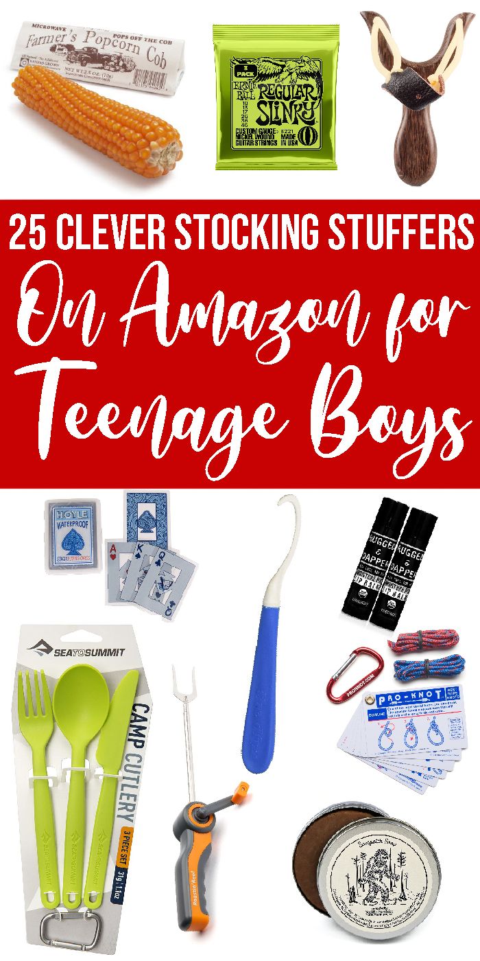 several different items are shown with the words 25 clever stocking stuff on amazon for teenage boys