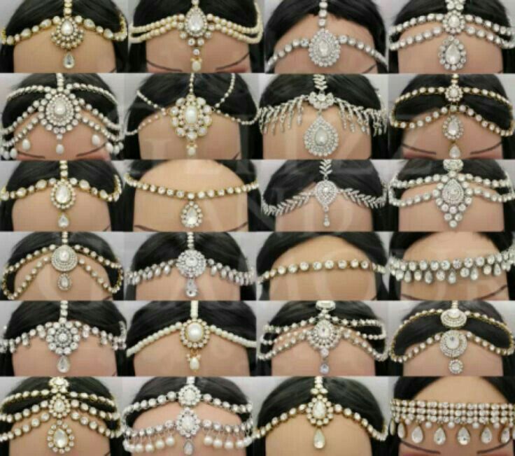 many different types of headpieces with pearls and diamonds on them, all in various styles