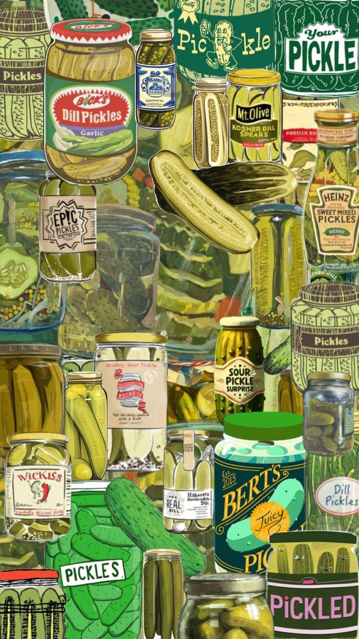 a collage of pickles, pickles, pickles and pickles in jars