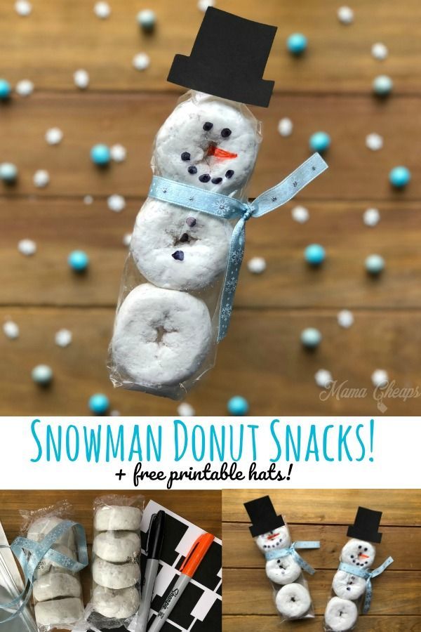 snowman donut snacks for kids to make with their own doughnuts and marshmallows