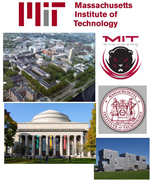 the massachusetts institute of technology and mit logo are shown in this collage with images of buildings, trees, and other things