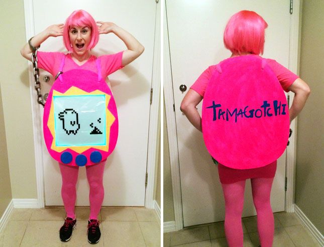 two pictures of a woman with pink hair and makeup, one is wearing a costume that says trampoothh