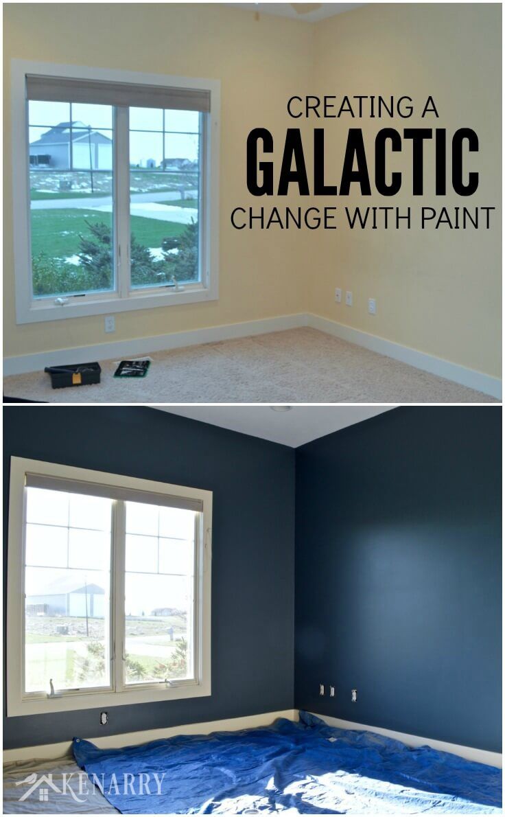 an empty room with the words creating a galactic change with paint