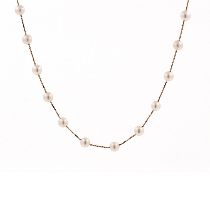 "This is a graceful Freshwater Pearl Necklace, Evenly Spaced on a 14K Yellow Gold Box Chain. The Necklace measures 17.25\" in Length. The Necklace features 23 Round Shaped Freshwater Pearls, measuring 5.50 mm each. The Necklace is secured with a Spring Ring Clasp, for a secure, worry-free wear. This stunning piece of Fine Vintage Estate Jewelry is being offered here for an unbeatable WHOLESALE price! Graceful & Elegant! A Timeless Classic! Metal: 14K Yellow Gold Hallmark: \"14K\" Box Chain Lengt Gold Box, Freshwater Pearl Necklace, Classic Metal, Wedding Jewellery Necklace, Freshwater Pearl Necklaces, Pearl Chain, Exquisite Jewelry, Box Chain, Wedding Necklace