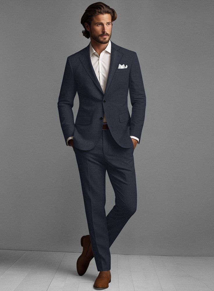 Presenting the Solbiati Pericle Dark Blue Linen Suit: a testament to unparalleled style and sophistication. Crafted with precision from the finest linen fabric, its deep navy hue radiates confidence, while its solid pattern adds a touch of intrigue, promising a sensory experience like no other. Whether making timeless wedding memories or making a statement in the boardroom, this suit will be your perfect companion for every momentous occasion.      About Solbiati Pericle Collection: A blend of artisan craftsmanship and the finest linen, designed for those who cherish classic elegance with a modern twist. Our collection offers unparalleled comfort and impeccable style. With the freedom to explore vibrant textures and colors, from sophisticated two-tone twills to lively mélange patterns, Per Dark Blue Suit Wedding Groom Attire, Wedding Suits Men Navy, Navy Men’s Suit Wedding, Dark Navy Suit Men, Navy Linen Suit Groom, Best Suit Colors For Men, Dark Navy Blue Suit Men, Navy Suit Wedding Guest, Navy Blue Italian Suit