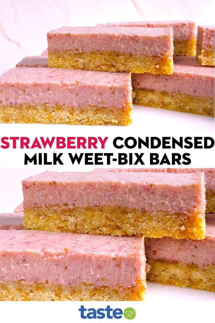 four bars of strawberry condenseed milk - weet - bix bars stacked on top of each other