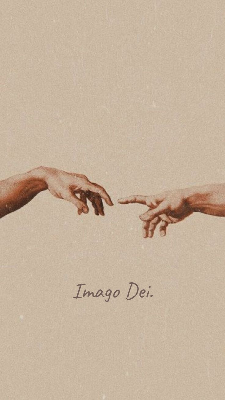 two hands reaching out towards each other with the words imago dei on it's side