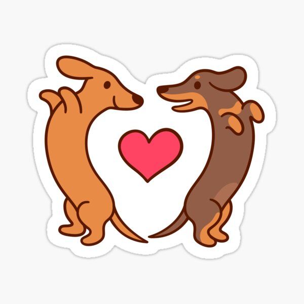 two dachshunds holding hands with a heart in the middle