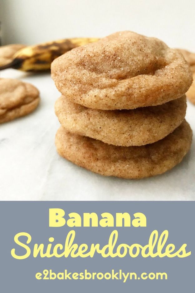 banana snickkerdoodle cookies stacked on top of each other with the title above it