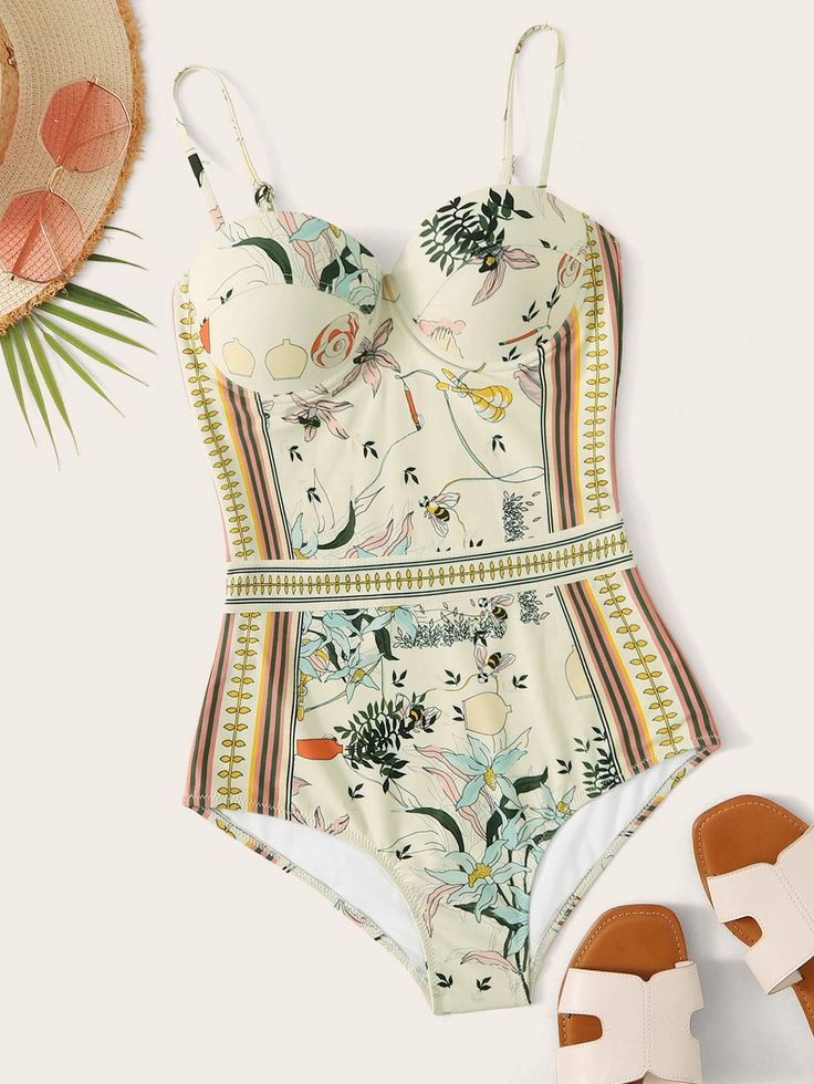 Floral Print One Piece Swimsuit Tropical Multicolor Bodysuit For Pool, Green Floral Print Bodysuit For Beach, Tropical Multicolor Bodysuit For The Beach, Summer Patterned Printed Swimwear, Multicolor Backless Swimwear For Poolside, Multicolor Lined Bodysuit For Poolside, Multicolor Floral Print Tankini For Swimming, Multicolor Backless Swimwear For Pool, Multicolor Lined Tankini For Beachwear