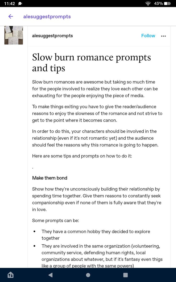 an email page with the text slow burn romance proms and tips on it's screen