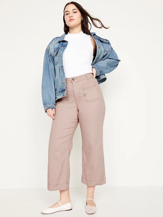 High-Waisted Cropped Wide-Leg Pants for Women | Old Navy Casual Wide-leg Jeans With Belt Loops, Chic Wide-leg Work Pants With Pockets, Casual Bottoms With Patch Pockets For Fall, Fall Mid-rise Wide Leg Pants With Belt Loops, Trendy Wide Leg Pants With Button Closure For Fall, Mid-rise Bottoms With Pockets And Relaxed Fit, High Waist Utility Bottoms For Spring, High-waisted Pants With Pockets For Fall, Spring Utility High-waisted Pants