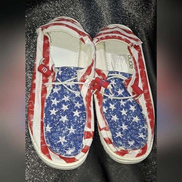 Hey Dudes, Size 10. American Flag Hey Dudes, Hey Dude Shoes, Hey Dudes, Hey Dude, American Flag, Size 10, Flag, Plus Fashion, How To Wear