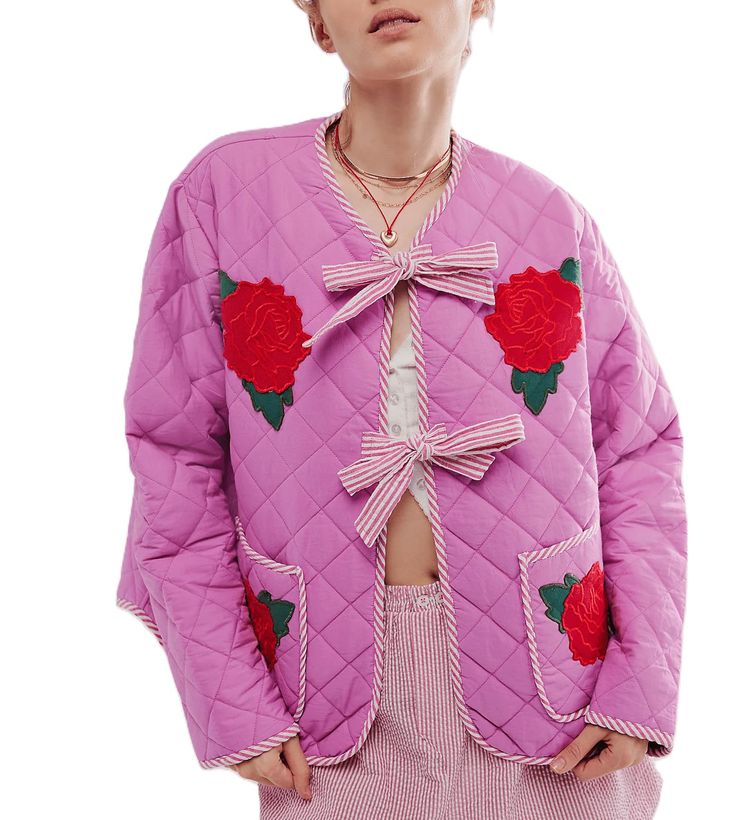 PRICES MAY VARY. 💓Material: Floral print puffer jacket is made of polyester, skin friendly fabric. Cropped floral puffer jacket, quilted tie jacket, floral puffer coat, floral quilted jacket cardigan is soft, lightweight, stretchy and breathable. Quilted floral puffer jacket is good of quality, not easy to wrinkle. 💓Features: Floral puffer jacket women, floral quilted bomber jacket, floral lightweight bomber jacket, quilted open front jacket, women's floral quilted coats, floral patchwork quil Jacket Cardigan, Pink Jacket, Boho Print, Quilted Jacket, Puffer Coat, Puffer Jacket, Puffer, Floral, Pink