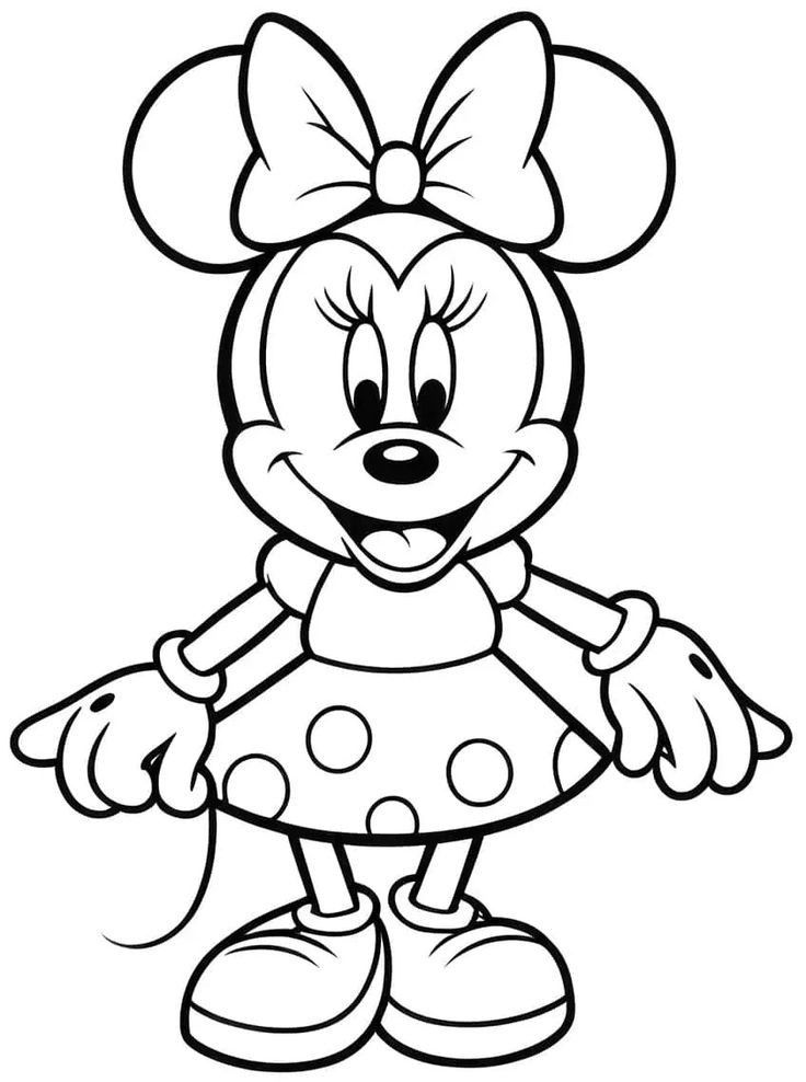 minnie mouse coloring pages for kids to print out and color on the page, it is easy