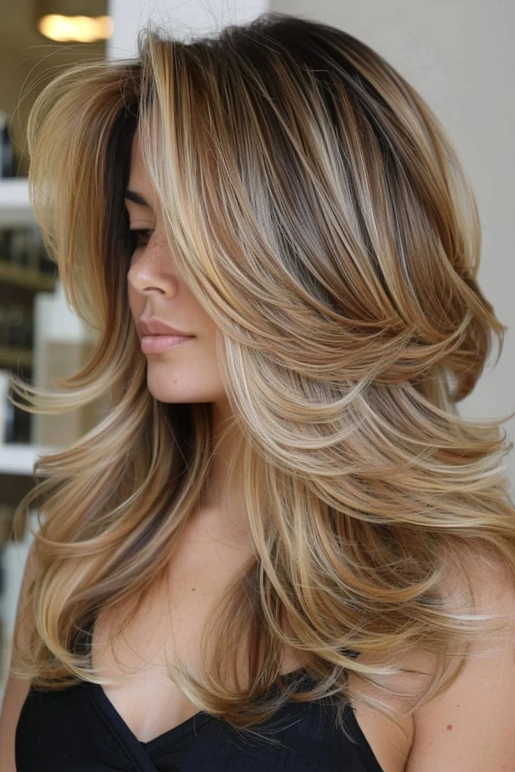 Butterfly Haircut Balayage Blonde, Most Beautiful Haircuts, Long Hairstyles Haircuts For Women, Cute Haircuts For Medium Length Hair, Hair In Layers Medium, One Length Haircuts Long, Butterfly Cut Medium Length, Butterfly Haircut With Highlights, 2024 Short Haircuts