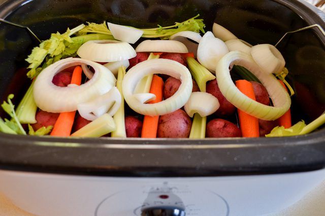 the food is in the slow cooker ready to be cooked