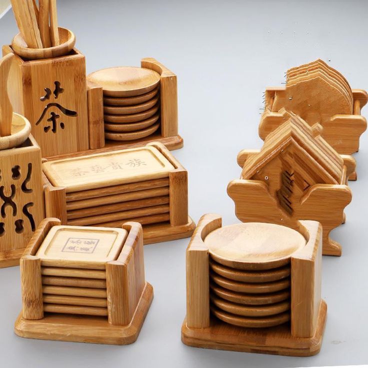 Product information: Material: Wood Style: simple and stylish Features: pastoral style Colour: Picture color A: Round coaster set B: Vertical round coaster set C: Square coaster set D: Vertical square coaster set Size Information: Packing list: Solid wood coaster*1(set) Product Image: Chinese Bamboo, Wooden Dishes, Wooden Kitchen Utensils, Bamboo Tea, Diy Wooden Projects, Kung Fu Tea, Tea Coaster, Wood Crafts Diy, Wood Pallet Projects