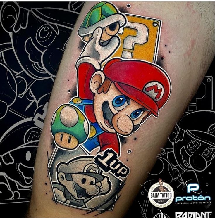 a tattoo with mario and luigi on it