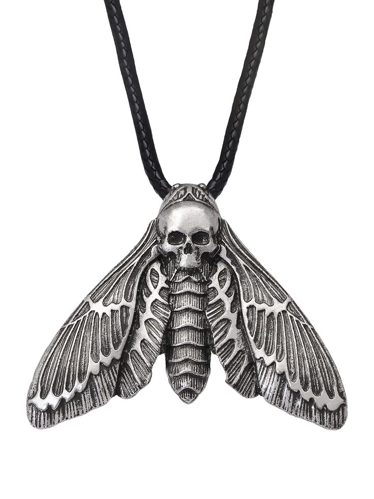 PRICES MAY VARY. HAWK MOTH NECKLACE: Creepy death's-head hawkmoth pendant with skull, meticulously crafted in great detail MATERIAL: The pendant is made of eco-friendly, nickel-free zinc alloy and perfectly plated in antique silver finish, the cord is made of PU leather with stainless steel lobster claw clasp SIZE & LENGTH: The pendant measures 1.42 x 1.1 inches, the cord length is 19.7 inches IDEAL GIFT CHOICE: Perfect gift for Halloween, Valentine's Day, Christmas, Birthday, Anniversary, etc. Moth Jewelry, Moth Necklace, Hawk Moth, Witchy Jewelry, Skull Jewelry, Skull Necklace, Metal Necklaces, Leather Cord, Gift For Women