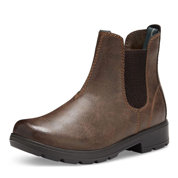 PRICES MAY VARY. Synthetic upper Memory foam insole Polyurethane outsole Heel Height: 1 1/2" Closure Type: Pull-On Eastland Boots, Chelsea Brown, Eastland Shoes, Brown Chelsea Boots, Boot Pulls, Bootie Sandals, Rounded Toe Boots, Shoes Booties