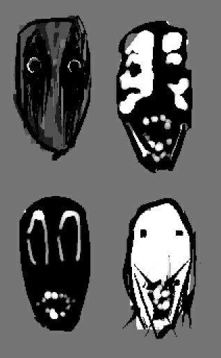 four masks with different faces on them