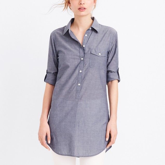 Popover tunic Tunics With Leggings, Chambray Tunic, Denim Tunic, Plaid Tunic, Jcrew Women, Tunic Shirt, Tunic Length, Long Sleeve Tunic, J Crew Factory