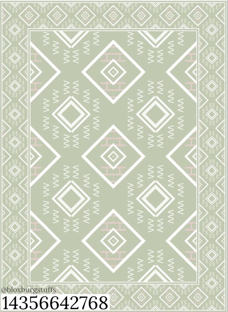 a green and white area rug with diamond shapes on the bottom, and an image of a