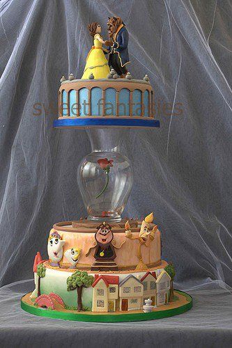 Beauty and the Beast. This is AMAZING! Beauty And The Beast Wedding Cake, Kue Disney, Beauty And The Beast Cake, Disney Cakes, Cupcake Cake, Love Cake, Fancy Cakes, Pretty Cakes, Creative Cakes