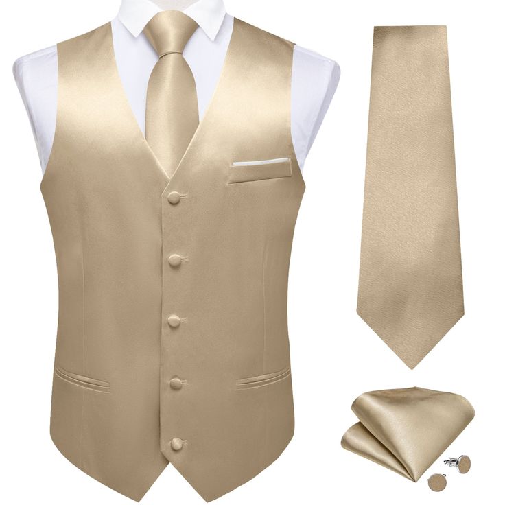 a man's suit, tie and cufflinks are shown in this image