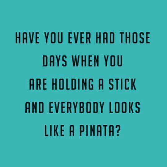 a quote that says have you ever had those days when you are holding a stick and everybody looks like a pinata?