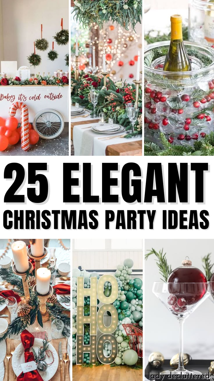 25 Elegant Christmas Party Ideas Christmas Party House Decor, Decorating For A Christmas Party, Christmas Themed Party Decorations, Cocktail Christmas Party Decor, Midwinter Christmas Party, Christmas Decor Ideas Event, Holiday Office Party Decorations, Christmas Food Ideas Party, Holiday Bar Ideas