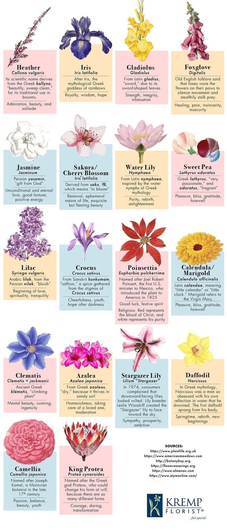 a poster with different types of flowers on it