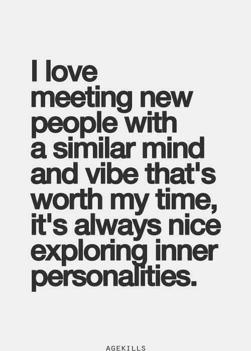 a quote that says i love meeting new people with a similar mind and vibe that's worth my time, it's always nice exploring inner personalities