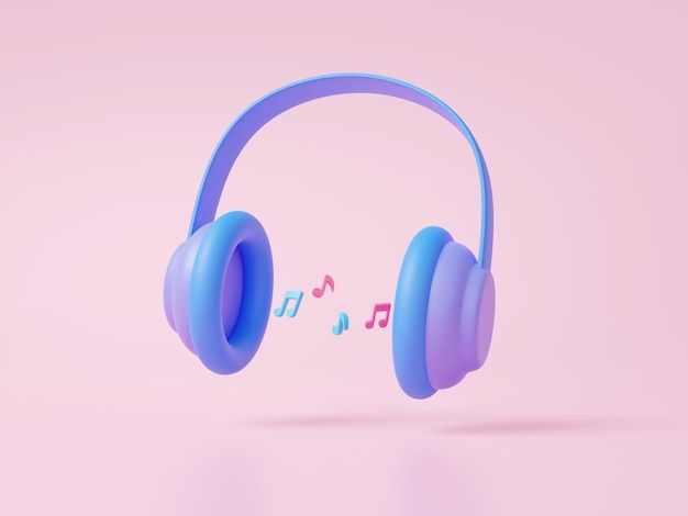 headphones with music notes coming out of them on a pink background in the air