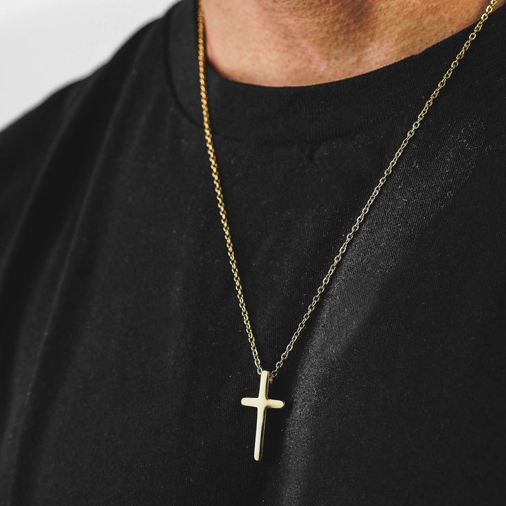 Our signature Cross Pendant Necklace which has been hand crafted using the highest quality 24kt gold plated link chain and our 24kt Gold Plated Cross Pendant handcrafted and made to last. Constructed from our premium 24kt gold plated top-quality stainless steel offering both elegance and lasting durability. Size: One Size in 51cm (20") Gold Plated Cross Chain Necklace, Luxury Gold Stainless Steel Necklace, Adjustable Gold Plated Cross Pendant Necklace, Gold Plated Cross Pendant Necklace With Adjustable Chain, Gold Plated Chain Necklace With Cross Pendant, Gold Chain Necklace With Cross Pendant For Gift, Gold Plated Cross Pendant Necklace With Gold Chain, Gold Minimalist Tarnish Resistant Cross Necklace, Gold Cross Pendant Cable Chain Jewelry