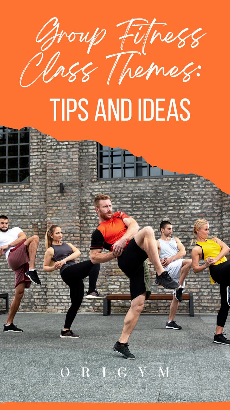 a group of people doing exercises with the words group fitness class themes tips and ideas