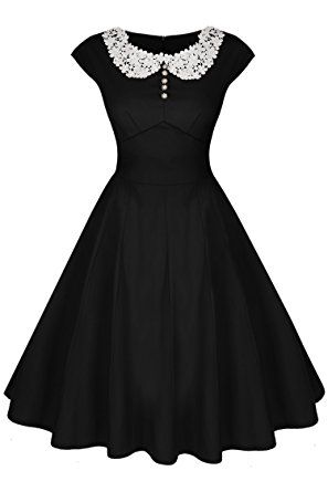 Vestido vintage años 50 falda con vuelo y cuello baby doll, negro, primavera verano Dresses 1950s Style, Couture Dior, Dresses 50s, 1940s Fashion Dresses, 1950s Fashion Dresses, Dresses 1950s, Lace A Line Dress, Robes Vintage, 1950s Style