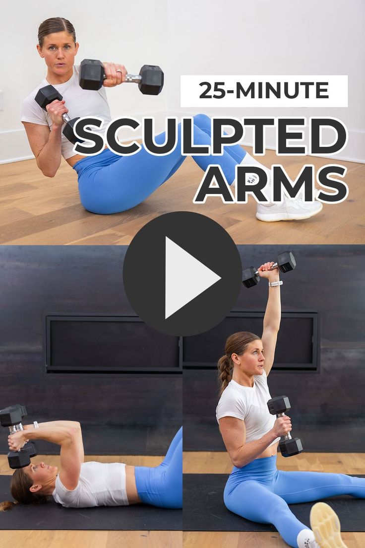 two women doing exercises on the floor with dumbbells and one is lifting weights