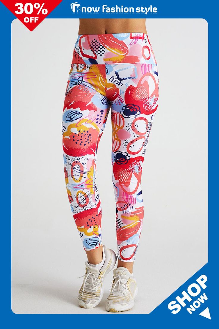 knowfashionstyle Casual Sportswear Print Basic Skinny Pencil Full Print Trousers Spring Gym Leggings With Stretch, Multicolor Sportswear Activewear, Multicolor Athleisure Pants For Gym, High Stretch Sports Leggings For Spring, Spring Sportswear Leggings For Sports, Compression Leggings For Gym In Spring, Spring Compression Leggings For Gym, Spring Sports Leggings, Casual Multicolor High Stretch Yoga Pants