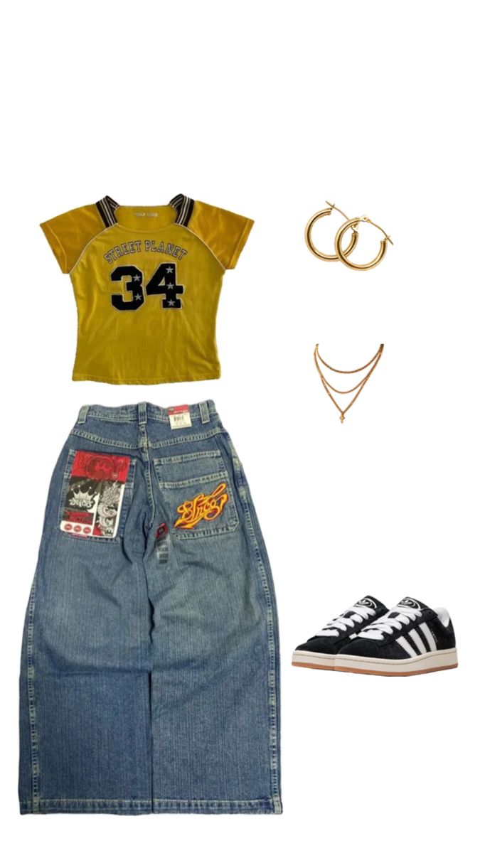 90s Streetwear Outfits, 90s Outfits Aesthetic, 90s Streetwear Aesthetic, Yellow Shirt Outfit, Y2k 90s Aesthetic, 90s Streetwear Fashion, Street Style Outfits Casual, 90s Outfits, Outfit Inspo Casual