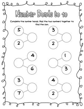 the number bonds to 10 worksheet is shown in black and white with numbers on it