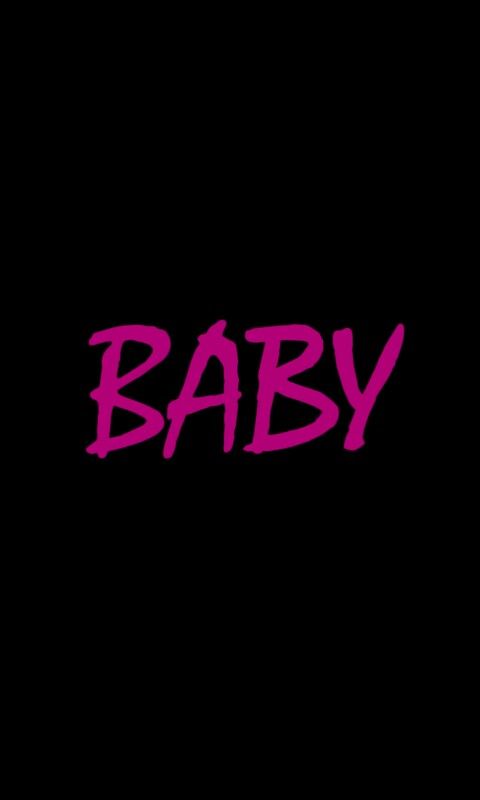 the word baby written in pink on a black background