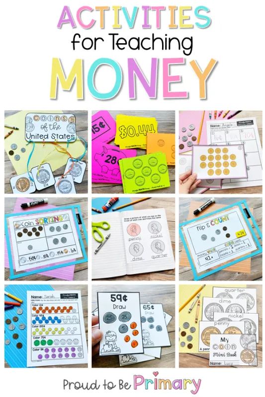 the activities for teaching money with pictures and text