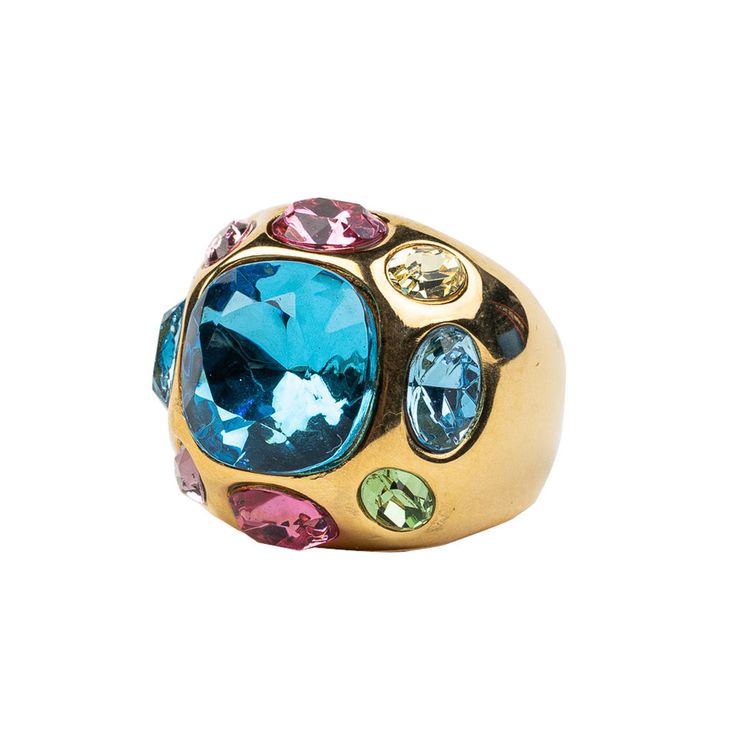 Product Description: Dazzling gold featuring bold light multi gem stones and an aqua center ring makes this piece luxurious. ﻿Style Number: 4527RLMQ Gemstone Cuff Bracelet, Turquoise Gold Ring, Turquoise Rings, Gem Stones, Sapphire Stone, Multi Stone Ring, Kenneth Jay Lane, Multi Stone, Womens Jewelry Rings