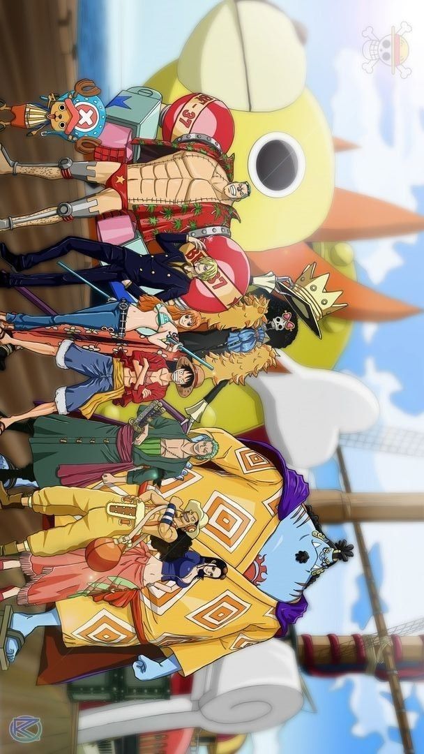 anime characters standing in front of an animated background