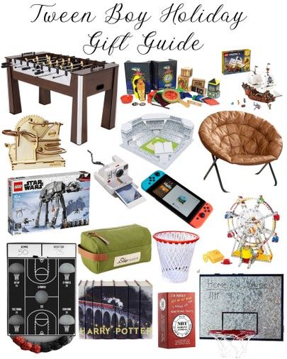 an assortment of toys and gifts for the holiday season with text overlay that reads teen boy holiday gift guide