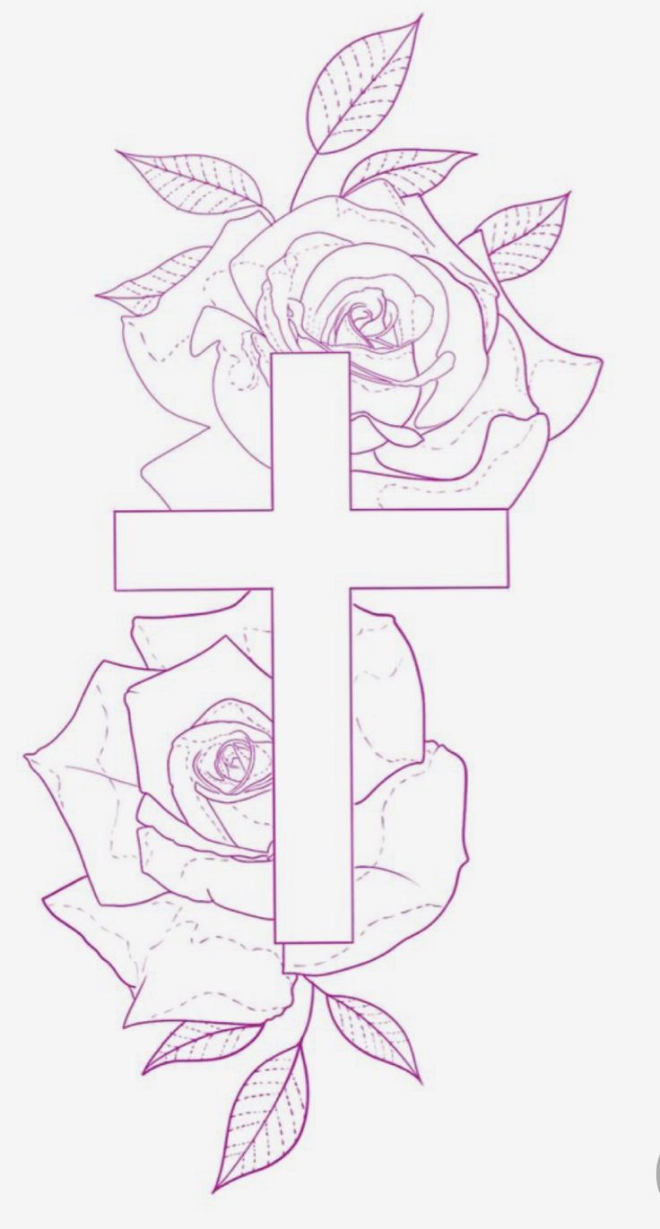 a cross with roses and leaves on it