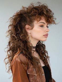 Mullet Hairstyle Round Face, 80s Curly Mullet, Cool Haircuts For Women Medium, Long Hair Length, Lived In Vivid Hair, 80’s Curly Hair, 80s Hair Curly, Rockstar Curly Hair, 80s Curly Hairstyles