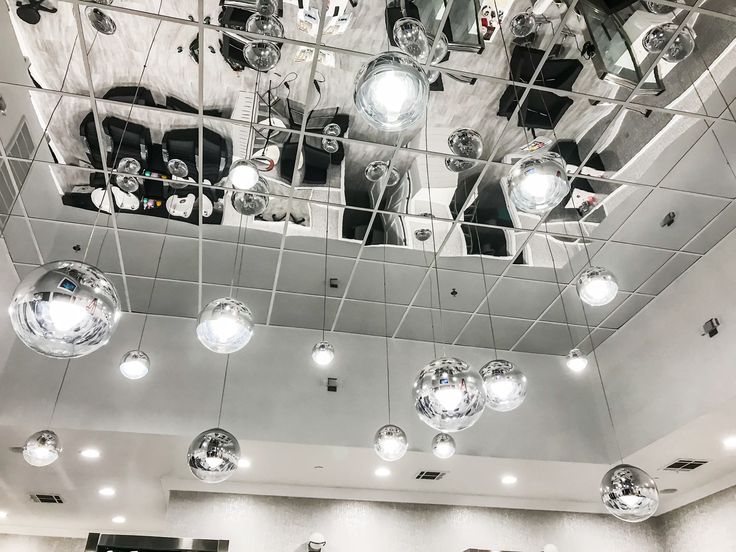 the ceiling is filled with shiny disco balls